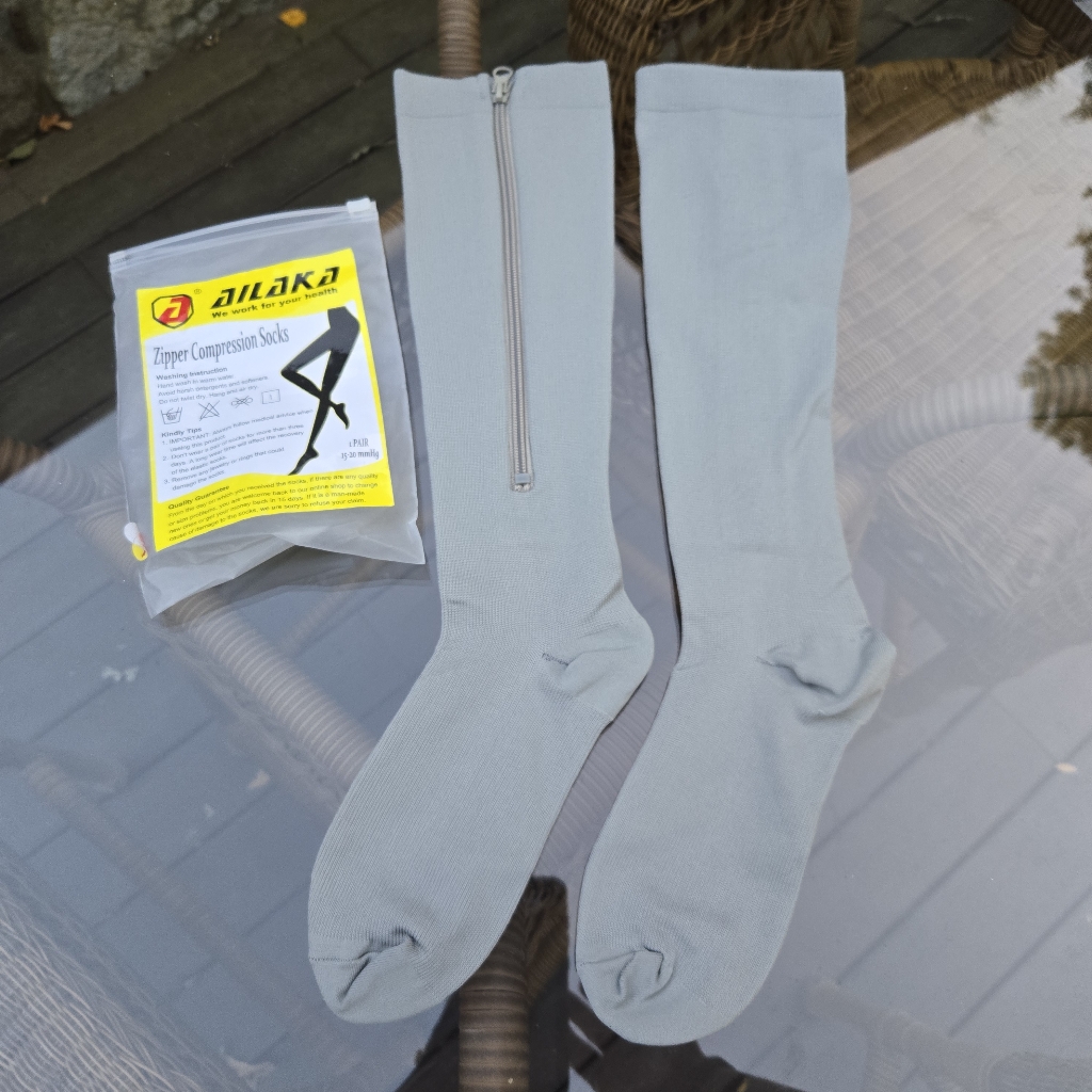Aliaka Grey Zippered Compression Socks 1520 Mmhg